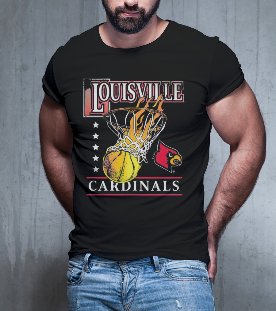 Louisville Cardinals Flaming Basketball Hoop T-Shirt