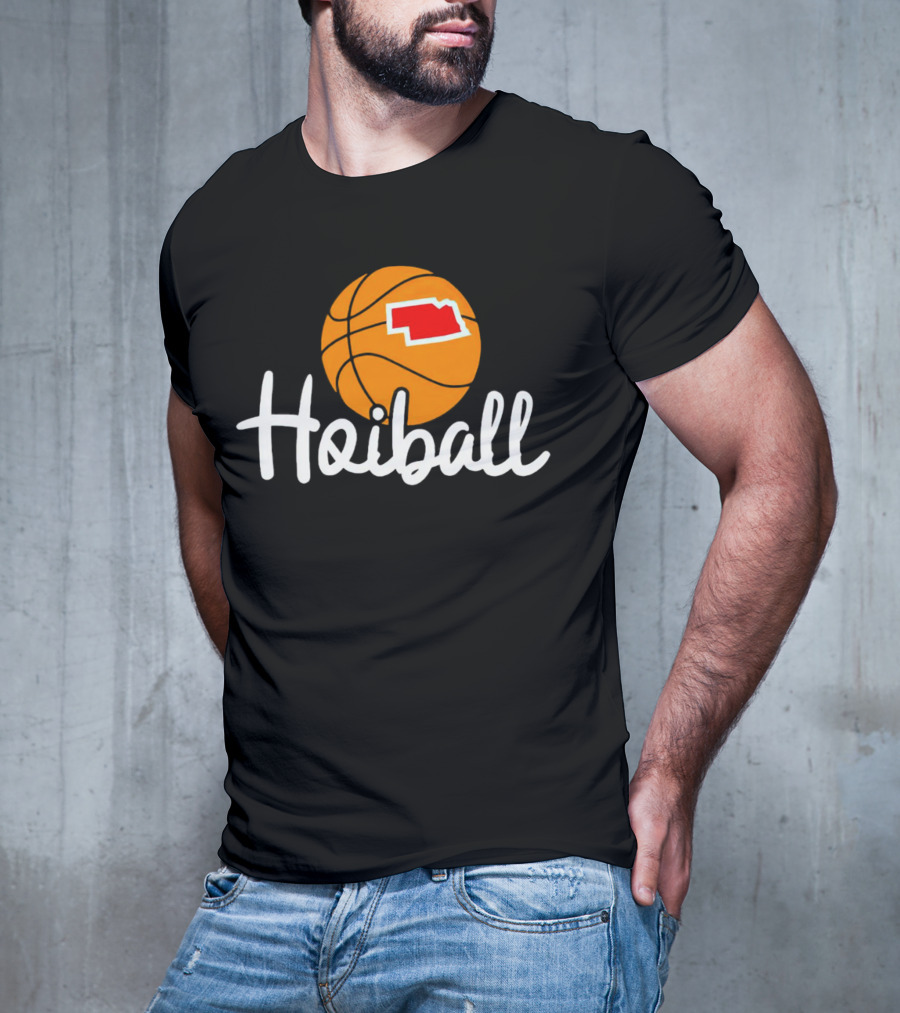 Nebraska Hoiball Basketball Icon With State Outline T-Shirt