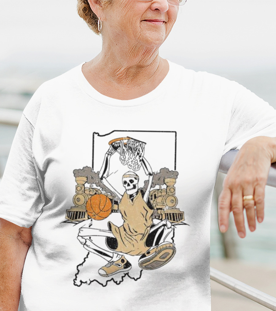 Purdue Boilermakers Basketball Skeleton Dunking Locomotive Indiana T-Shirt