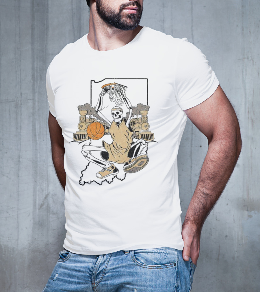 Purdue Boilermakers Basketball Skeleton Dunking Locomotive Indiana T-Shirt