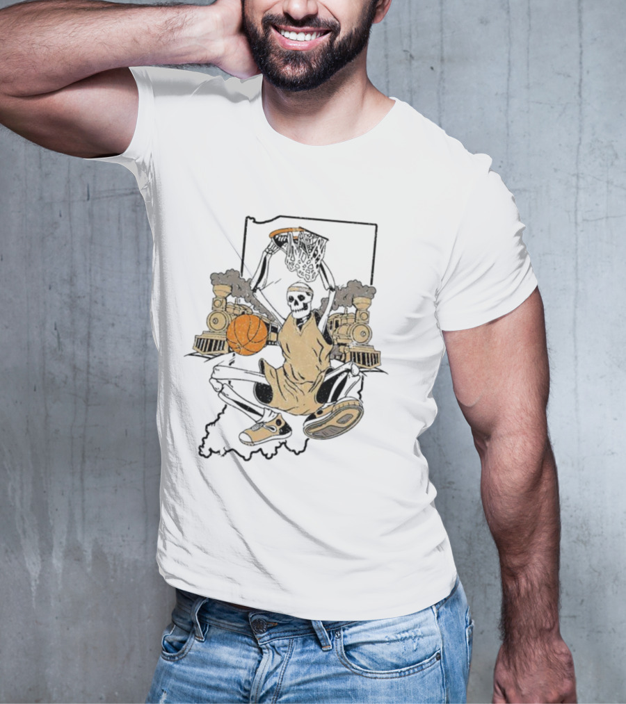 Purdue Boilermakers Basketball Skeleton Dunking Locomotive Indiana T-Shirt