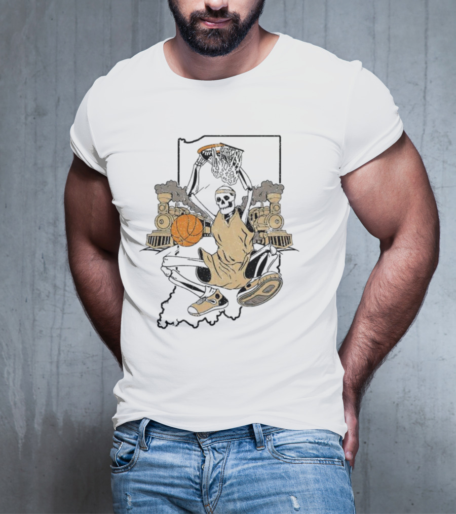 Purdue Boilermakers Basketball Skeleton Dunking Locomotive Indiana T-Shirt