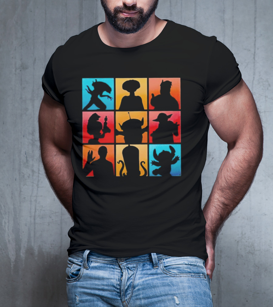 The Alien Gang Iconic Pop Culture Sci-Fi Silhouettes Compilation T-Shirt