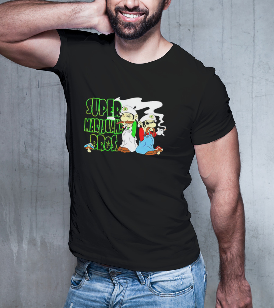 Super Marijuana Bros Weed Parody With Smoking Characters And Mushrooms T-Shirt