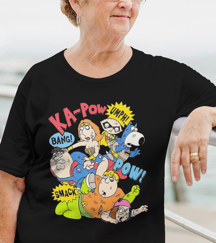Family Guy Superhero Stewie Brian Peter Lois Chris Meg Ka-Pow Bam Pow Smack Bang T-Shirt