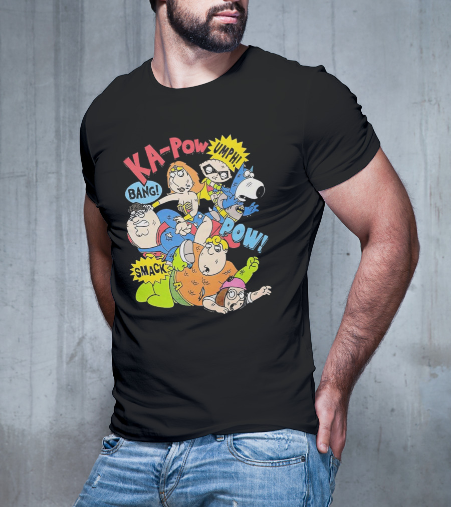 Family Guy Superhero Stewie Brian Peter Lois Chris Meg Ka-Pow Bam Pow Smack Bang T-Shirt