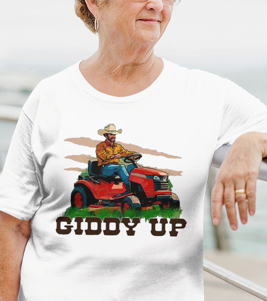 Giddy Up Cowboy On Lawn Mower T-Shirt