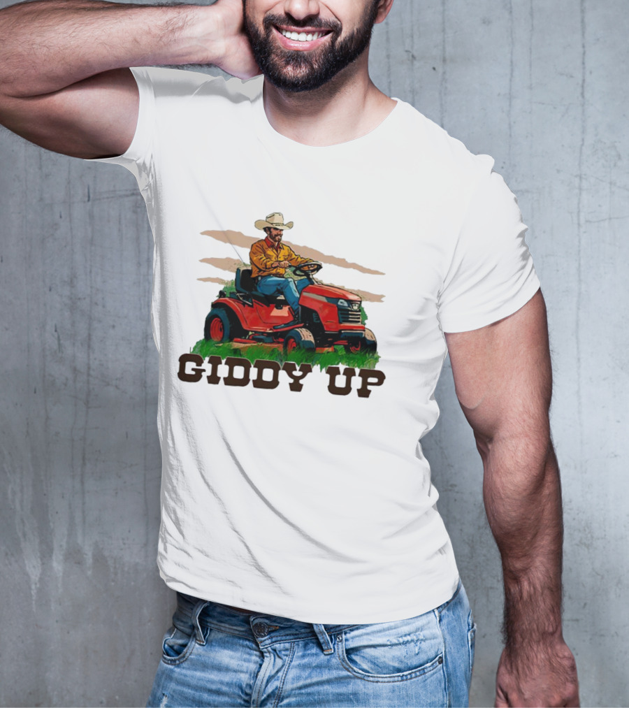 Giddy Up Cowboy On Lawn Mower T-Shirt