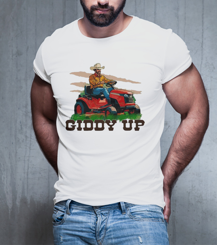 Giddy Up Cowboy On Lawn Mower T-Shirt
