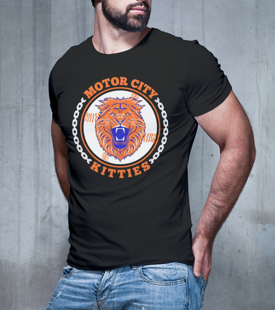 Motor City Kitties Baseball MLB Detroit Tigers Lion Chain Emblem T-Shirt