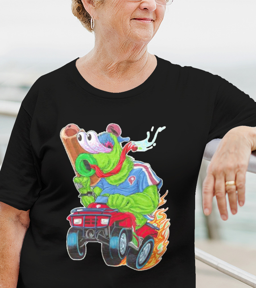 Phillie Phanatic Philadelphia Phillies Pheast Mode Mascot With Cannon Riding ATV T-Shirt