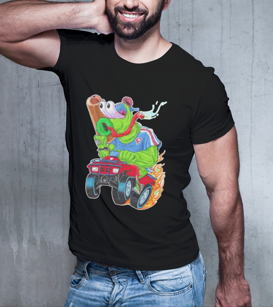 Phillie Phanatic Philadelphia Phillies Pheast Mode Mascot With Cannon Riding ATV T-Shirt