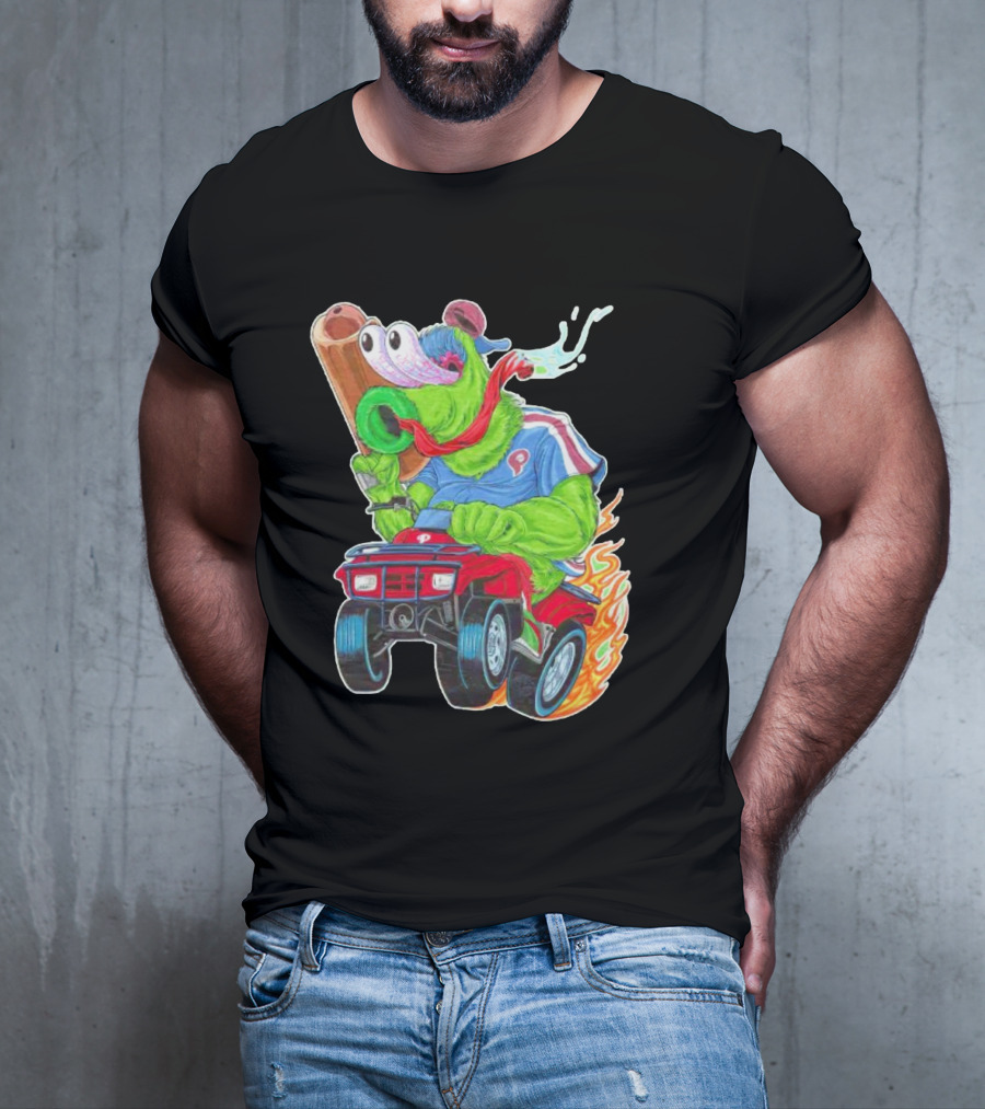 Phillie Phanatic Philadelphia Phillies Pheast Mode Mascot With Cannon Riding ATV T-Shirt