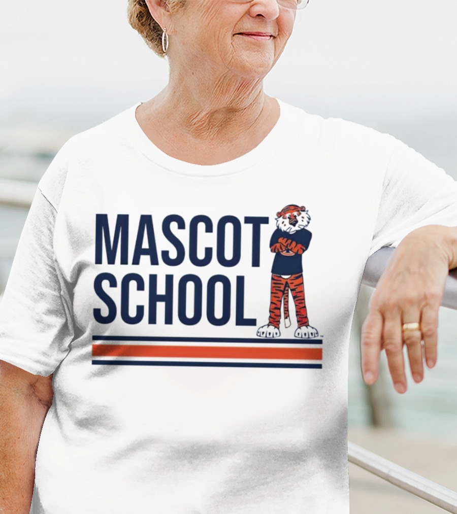 Auburn Tigers Mascot School Tiger Stripes Navy And Orange T-Shirt