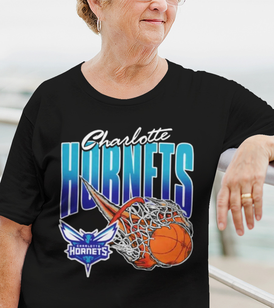 Charlotte Hornets Basketball Fire And Net T-Shirt