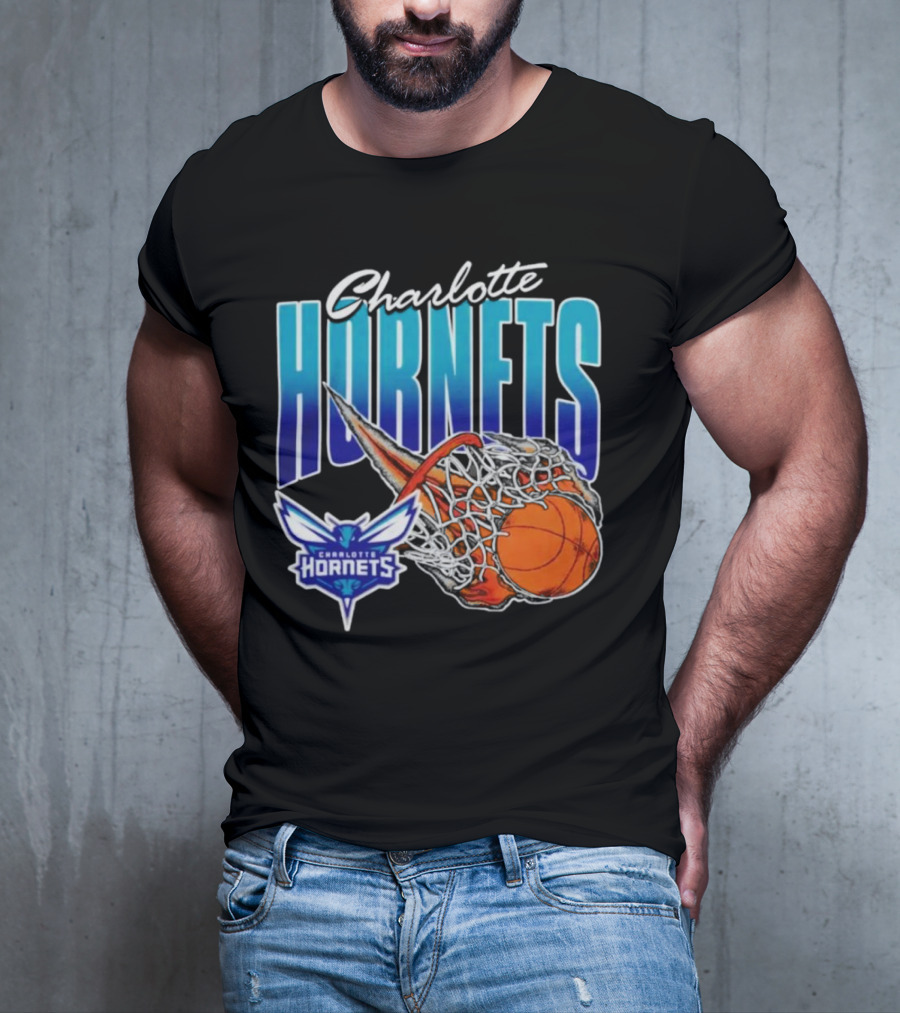 Charlotte Hornets Basketball Fire And Net T-Shirt