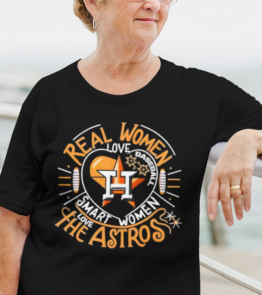 Real Women Love Baseball Smart Women Love The Houston Astros Balloon Heart T-Shirt