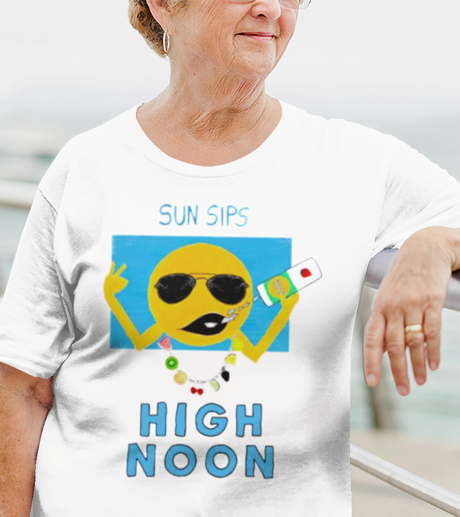 Sun Sips High Noon Emoji With Sunflower Style Glasses And Drink T-Shirt