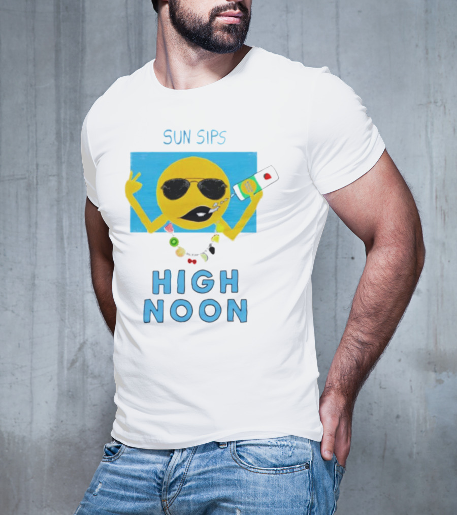 Sun Sips High Noon Emoji With Sunflower Style Glasses And Drink T-Shirt
