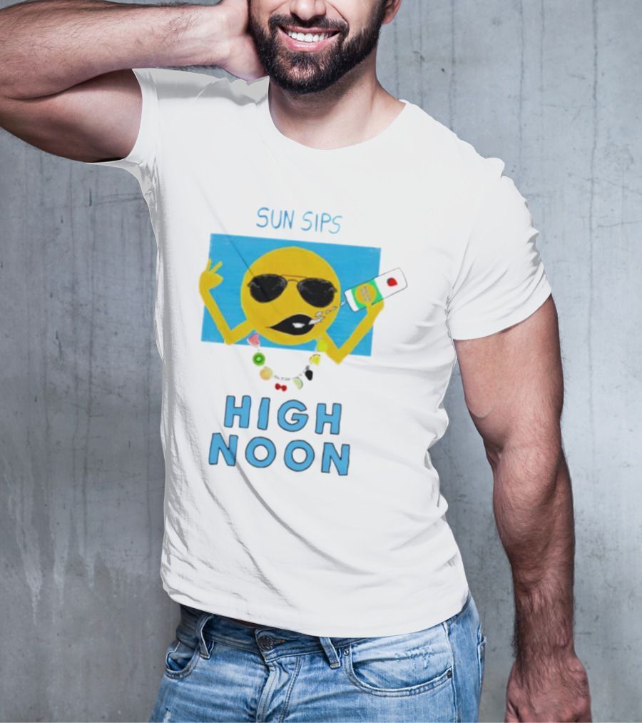 Sun Sips High Noon Emoji With Sunflower Style Glasses And Drink T-Shirt