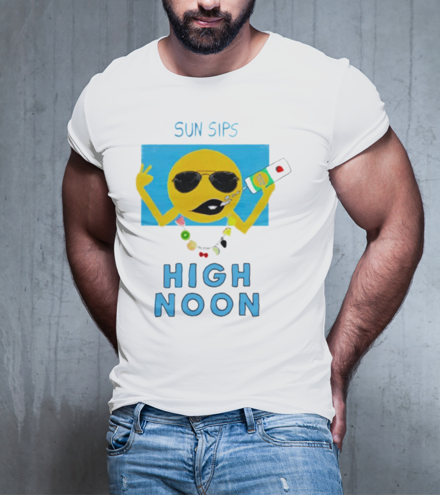 Sun Sips High Noon Emoji With Sunflower Style Glasses And Drink T-Shirt