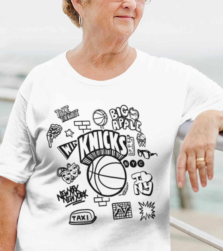 New York Knicks Big Apple NYC Hardwood Classics Doodle T-Shirt