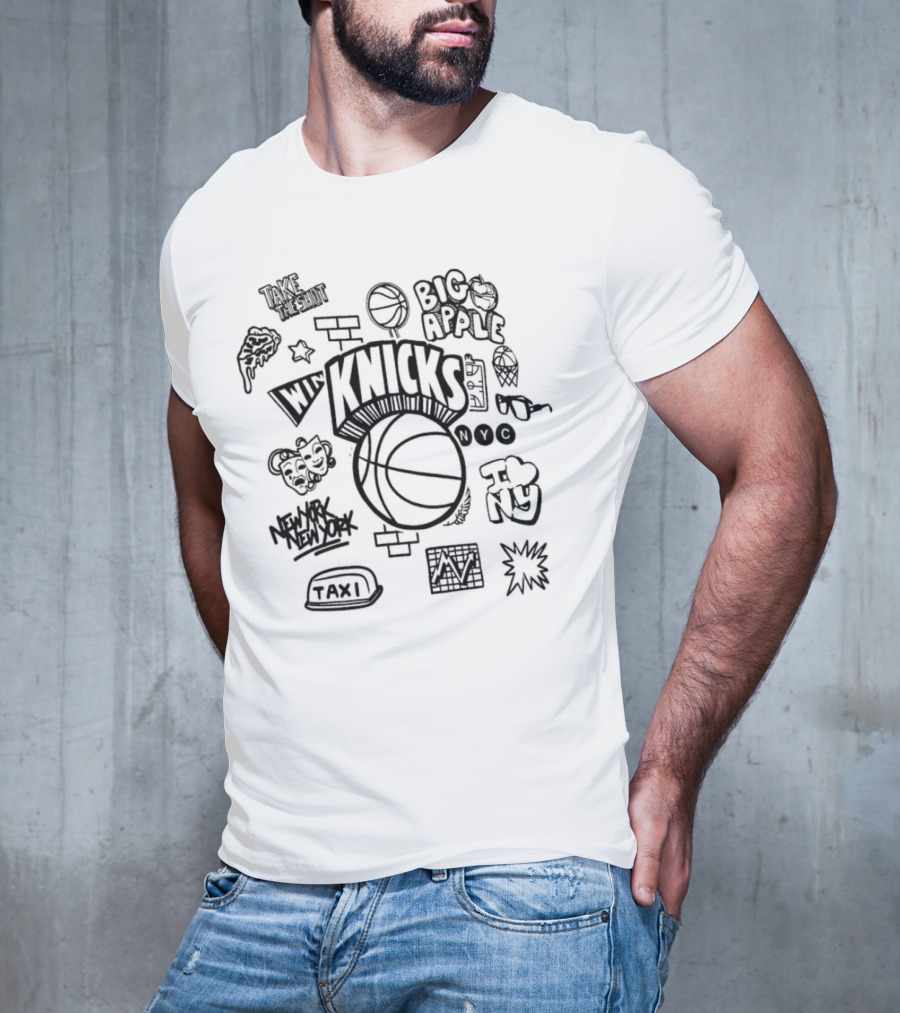New York Knicks Big Apple NYC Hardwood Classics Doodle T-Shirt