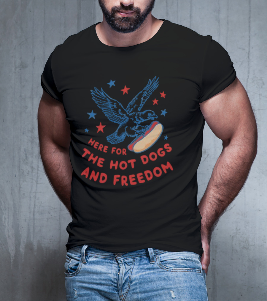 Here For The Hot Dogs And Freedom USA Eagle Stars T-Shirt