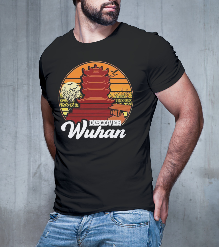 Discover Wuhan Pagoda Vintage Sunset Scene T-Shirt
