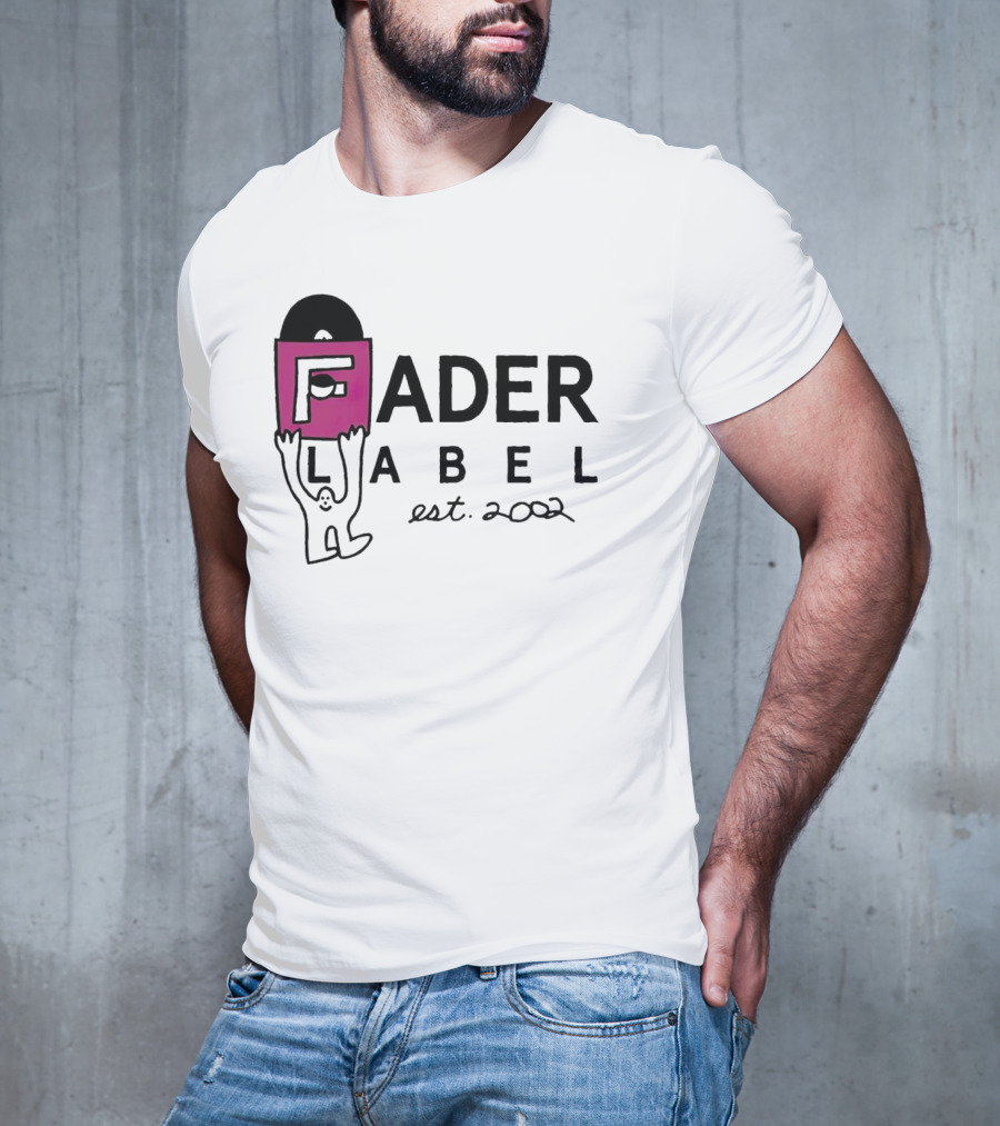 Fader Label Est 2002 Vinyl Record Icon With Pink Block F And Cartoon Character T-Shirt