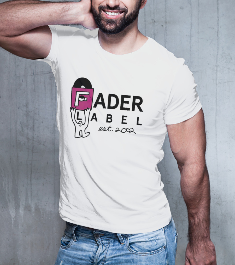 Fader Label Est 2002 Vinyl Record Icon With Pink Block F And Cartoon Character T-Shirt