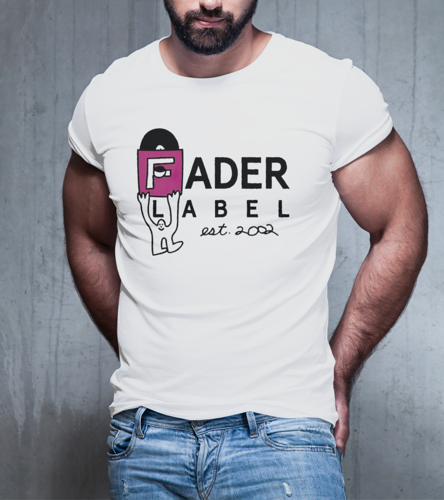 Fader Label Est 2002 Vinyl Record Icon With Pink Block F And Cartoon Character T-Shirt