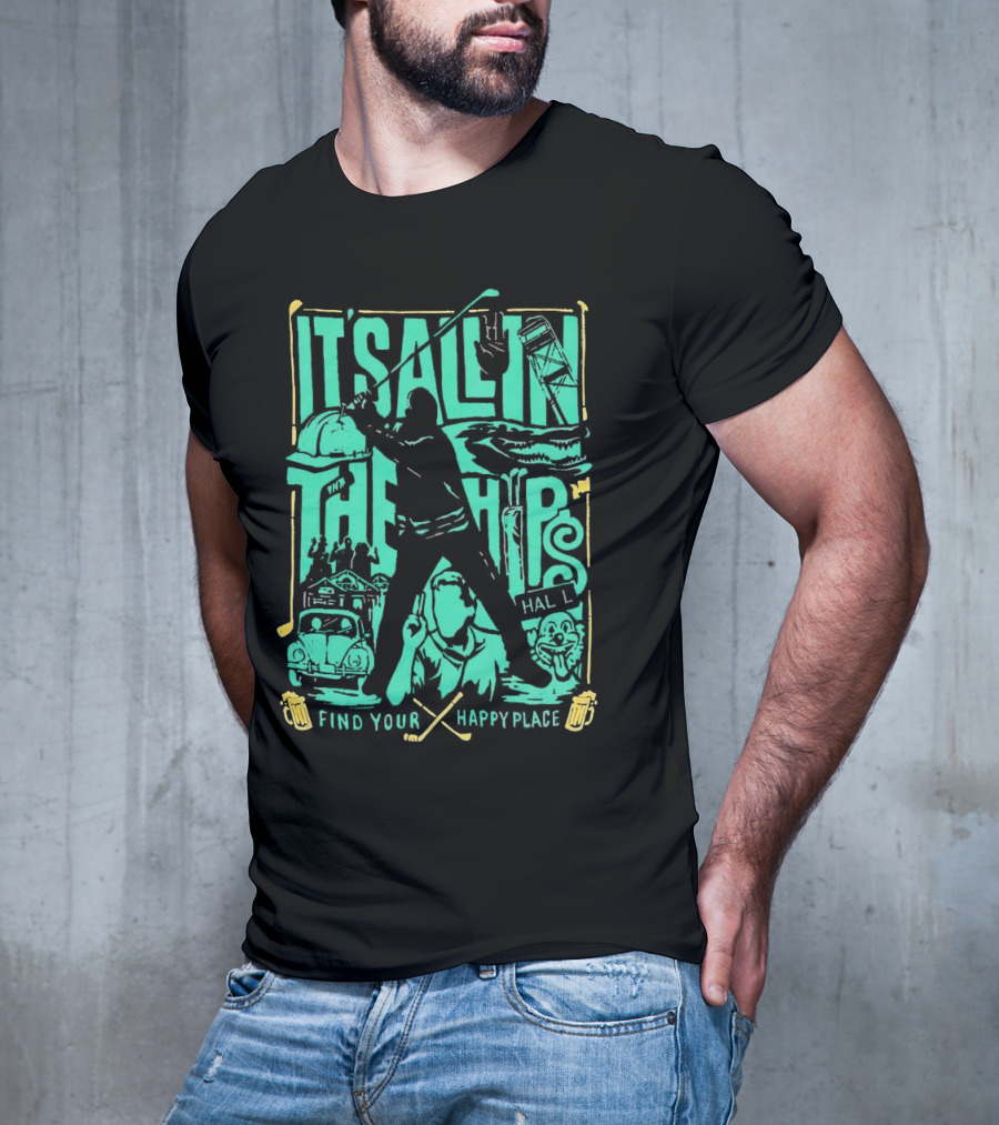 It's All In The Hips Happy Place Golf Silhouette Vintage Cars Golfers T-Shirt