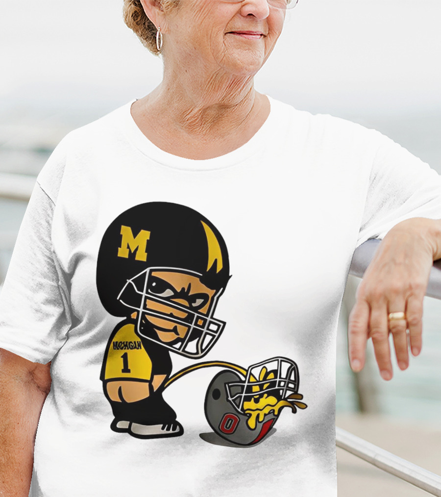 Michigan Wolverines M Football Player Pissing On Ohio State Helmet With O T-Shirt