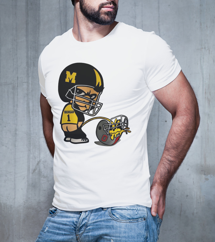 Michigan Wolverines M Football Player Pissing On Ohio State Helmet With O T-Shirt
