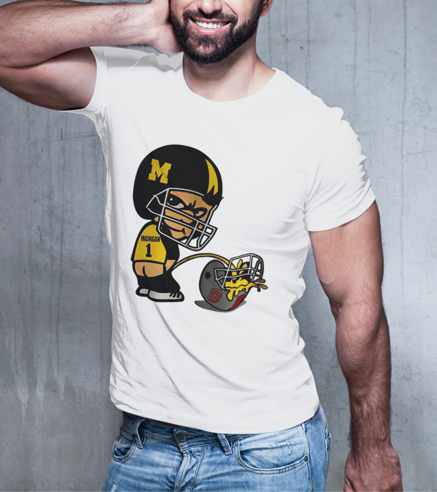 Michigan Wolverines M Football Player Pissing On Ohio State Helmet With O T-Shirt