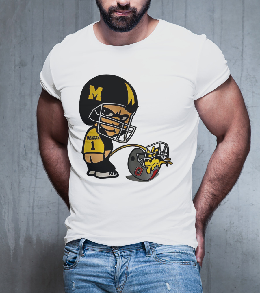 Michigan Wolverines M Football Player Pissing On Ohio State Helmet With O T-Shirt