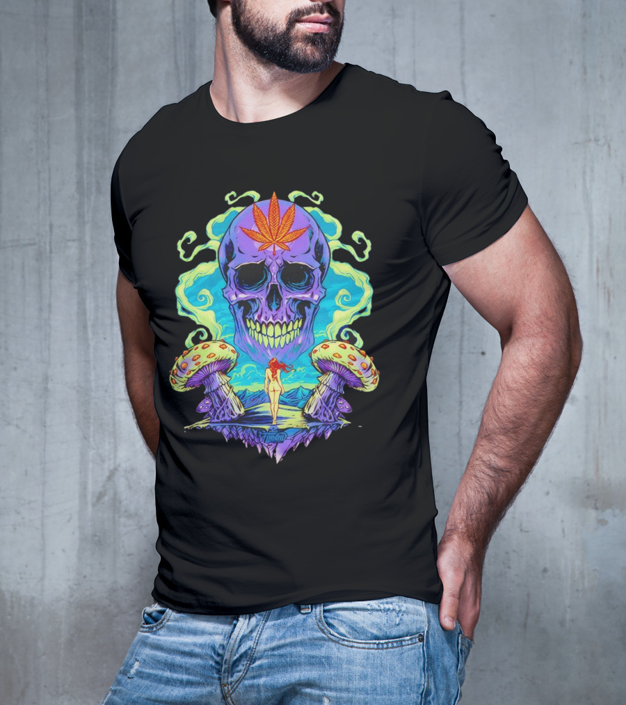 Skull Ethereal Euphoria Psychedelic Mushroom Fantasy T-Shirt