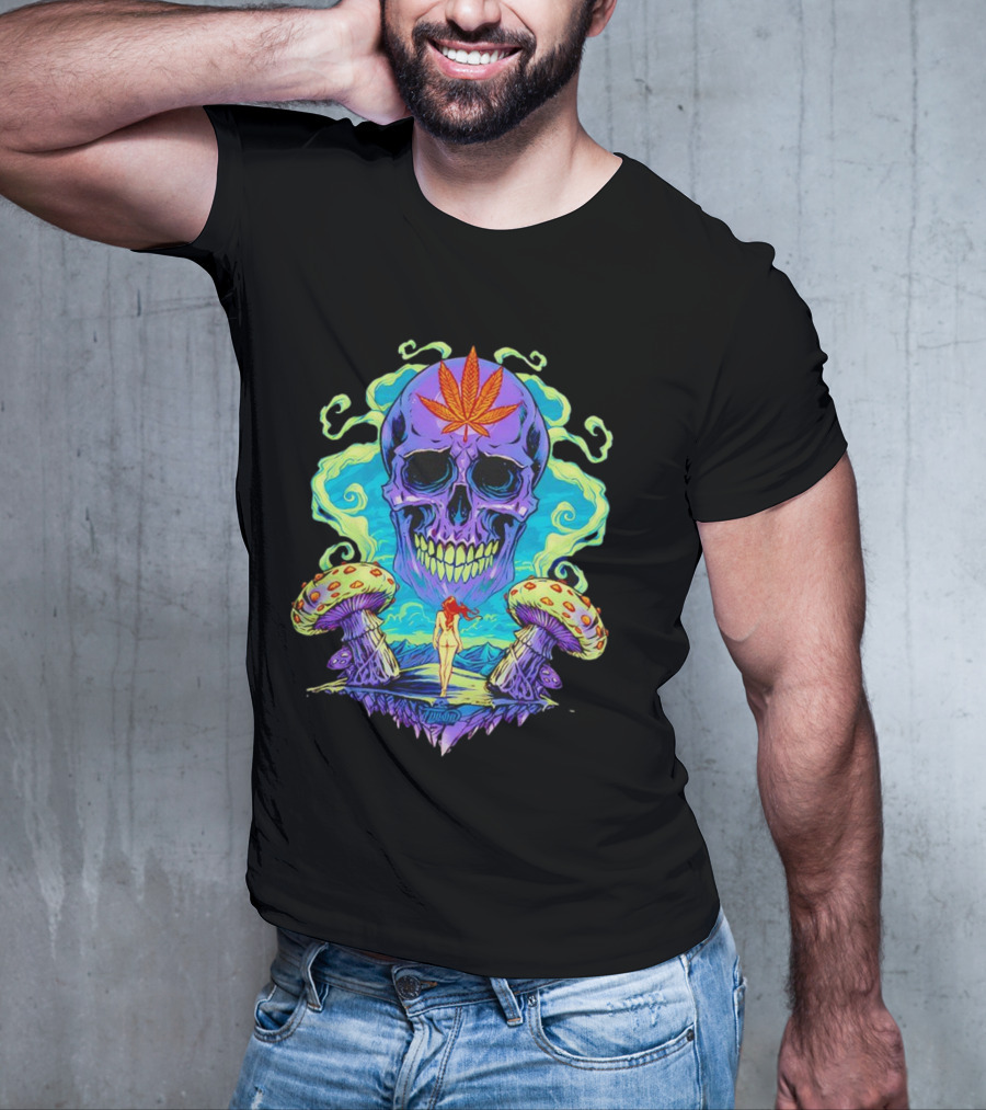 Skull Ethereal Euphoria Psychedelic Mushroom Fantasy T-Shirt