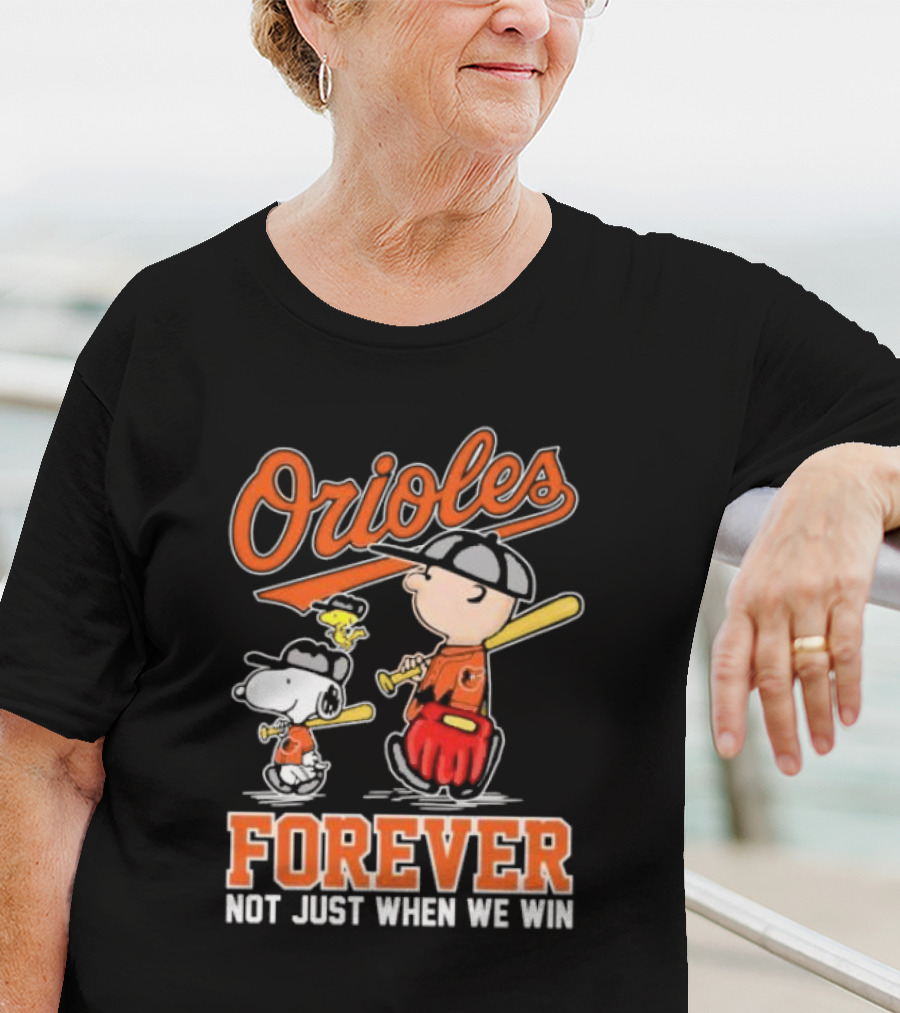 Orioles Forever Not Just When We Win Charlie Brown Snoopy Woodstock Walking T-Shirt