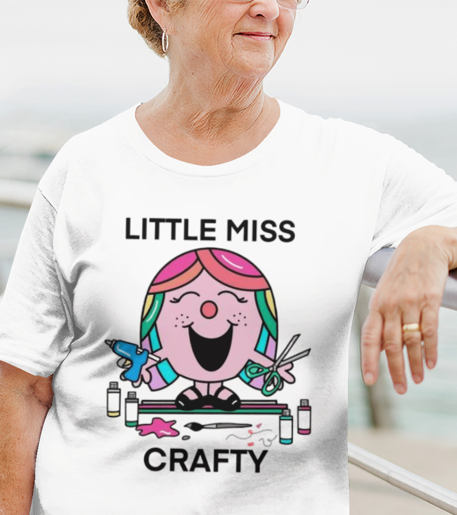 Little Miss Crafty Colorful Art Tools And Smiling Character T-Shirt
