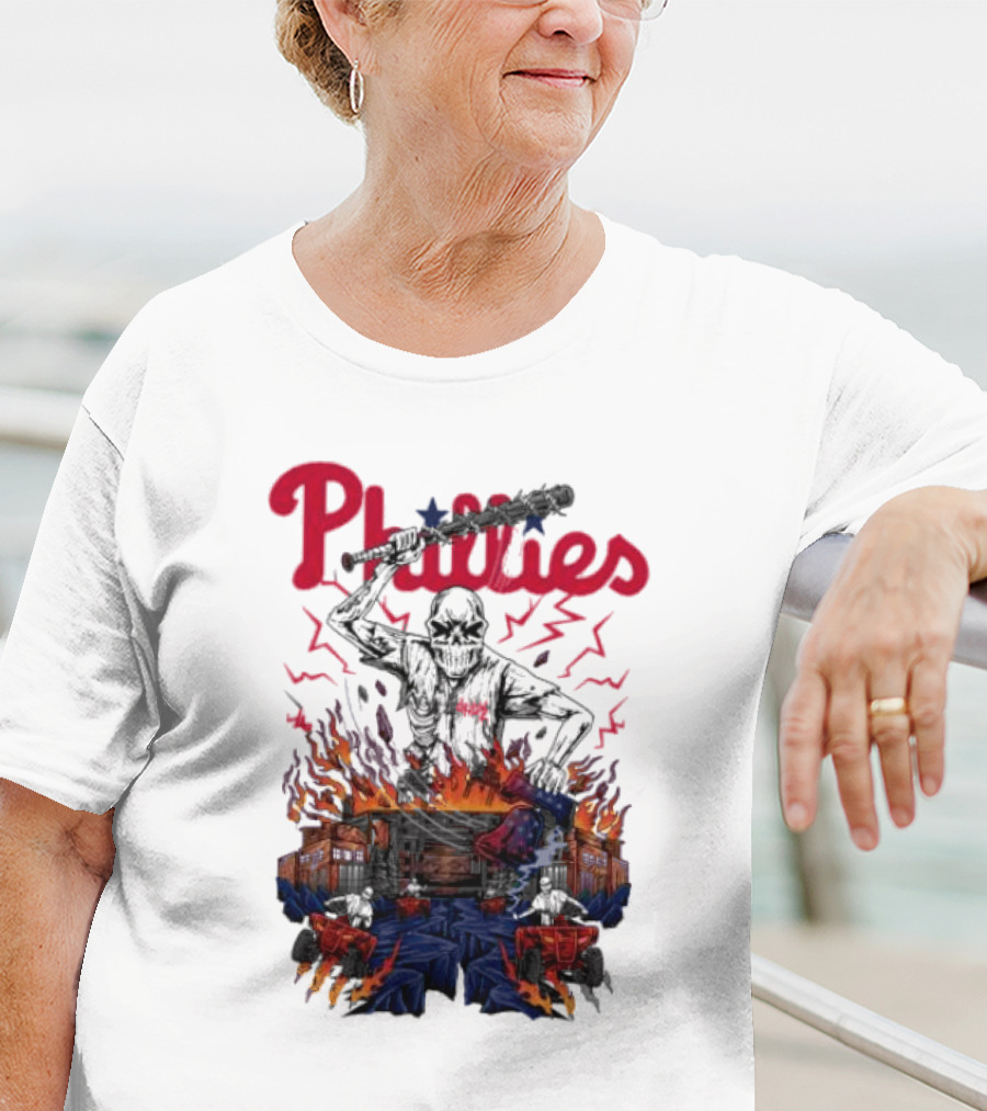 Phillies Ring The Bell Skeleton Flames T-Shirt