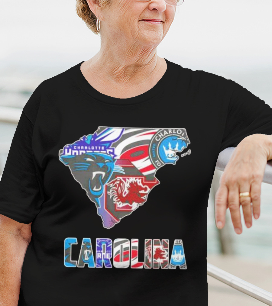 Carolina Panthers Hurricanes Gamecocks Charlotte Hornets FC Map T-Shirt