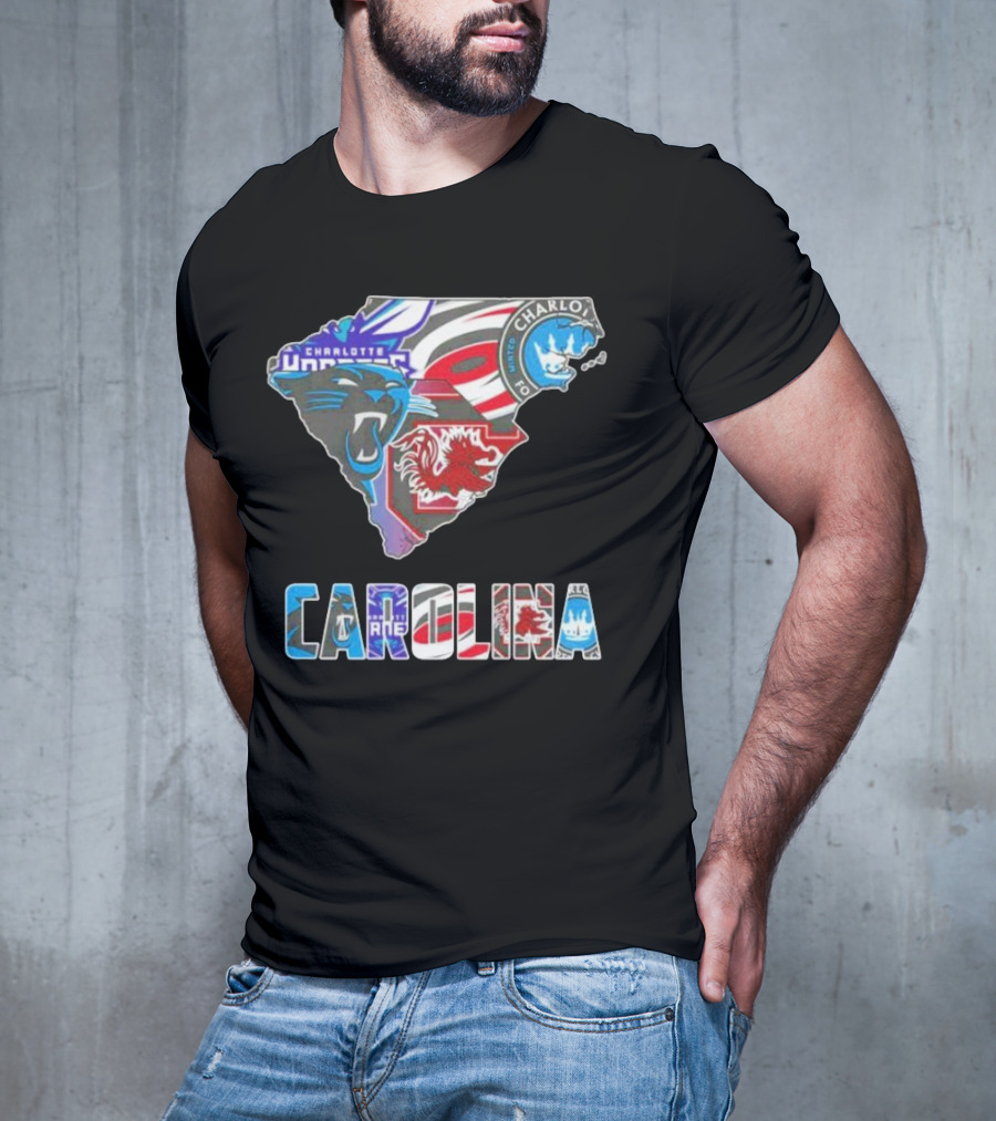 Carolina Panthers Hurricanes Gamecocks Charlotte Hornets FC Map T-Shirt
