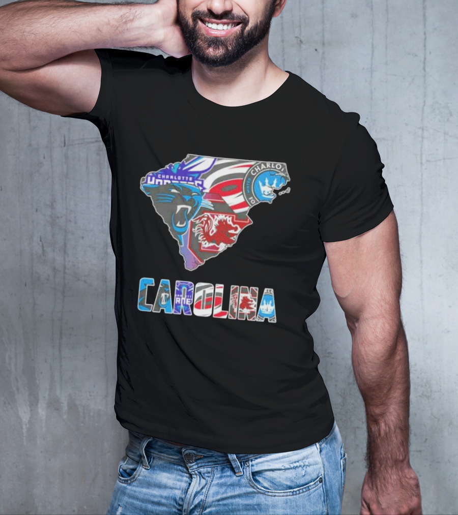 Carolina Panthers Hurricanes Gamecocks Charlotte Hornets FC Map T-Shirt