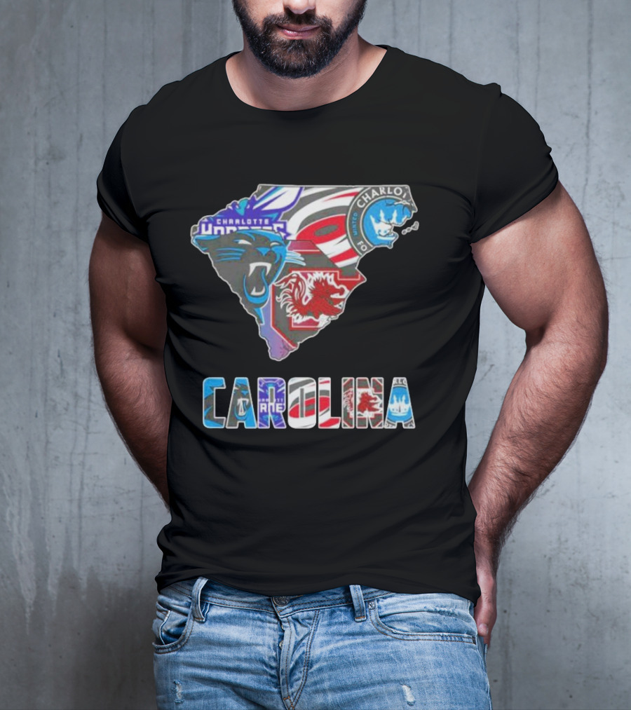 Carolina Panthers Hurricanes Gamecocks Charlotte Hornets FC Map T-Shirt