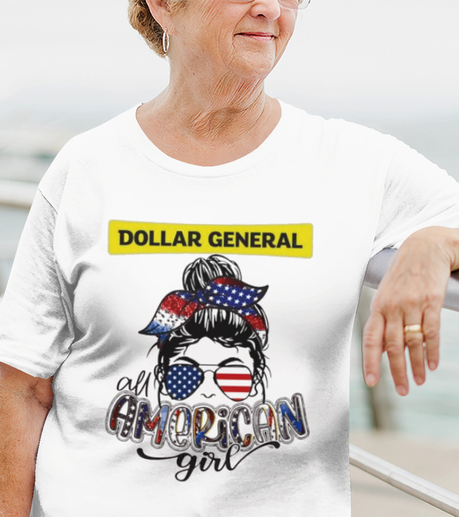 Dollar General All American Girl Messy Bun Flag Bandana Sunglasses T-Shirt