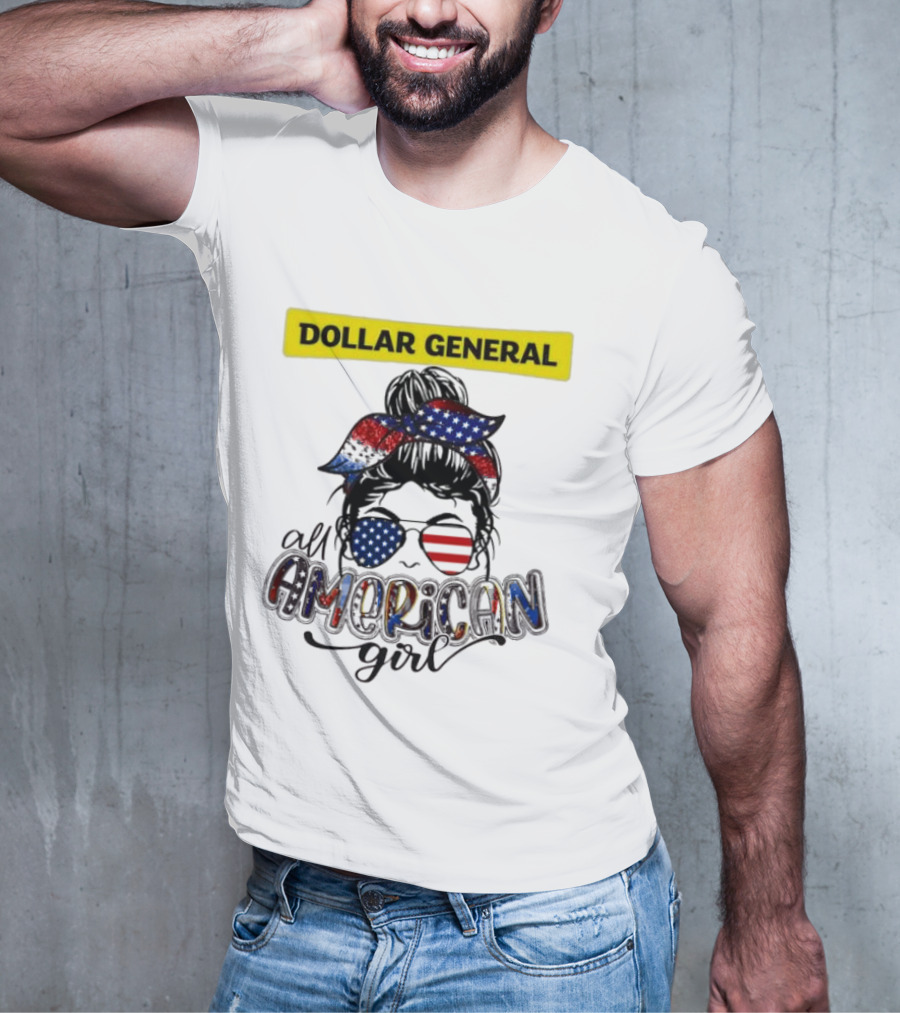 Dollar General All American Girl Messy Bun Flag Bandana Sunglasses T-Shirt
