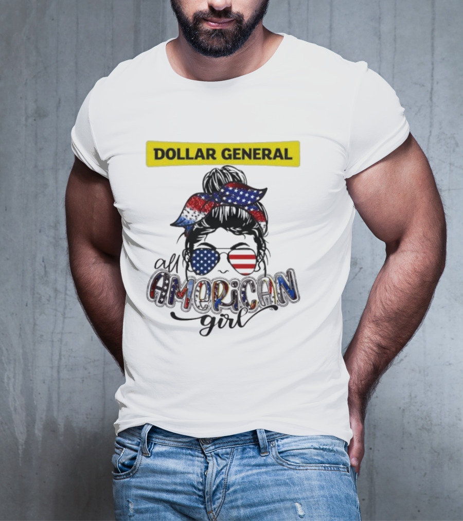 Dollar General All American Girl Messy Bun Flag Bandana Sunglasses T-Shirt