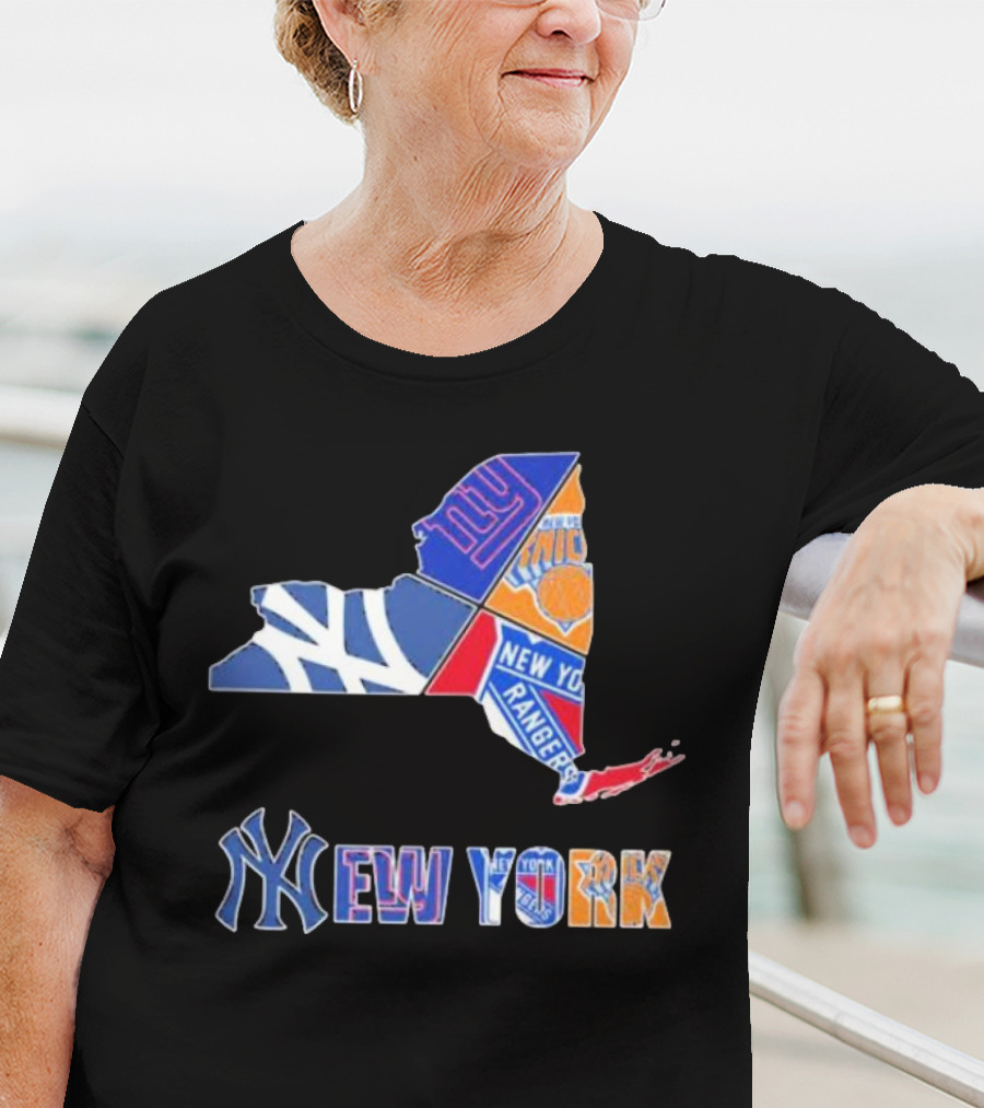 New York Yankees Giants Knicks Rangers Sports Map T-Shirt